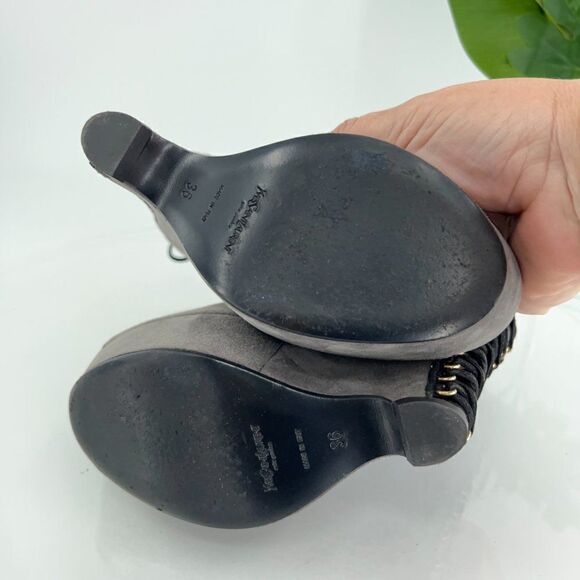 Saint Laurent Madge Suede Wedge Boots Women's Size 36 6 Gray Platform Lace Up - Picture 12 of 16